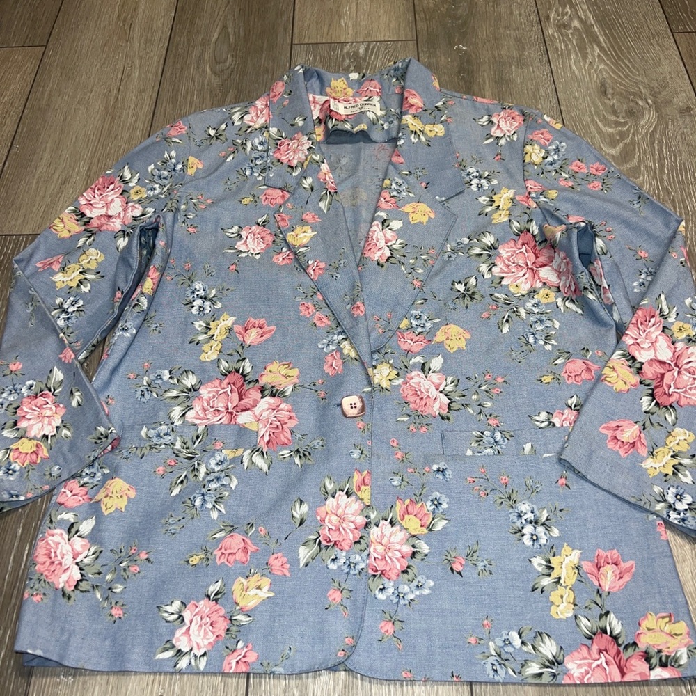 ALFRED DUNNER Womens Size 12 Floral Jacket Blazer Long Sleeve Front Pockets